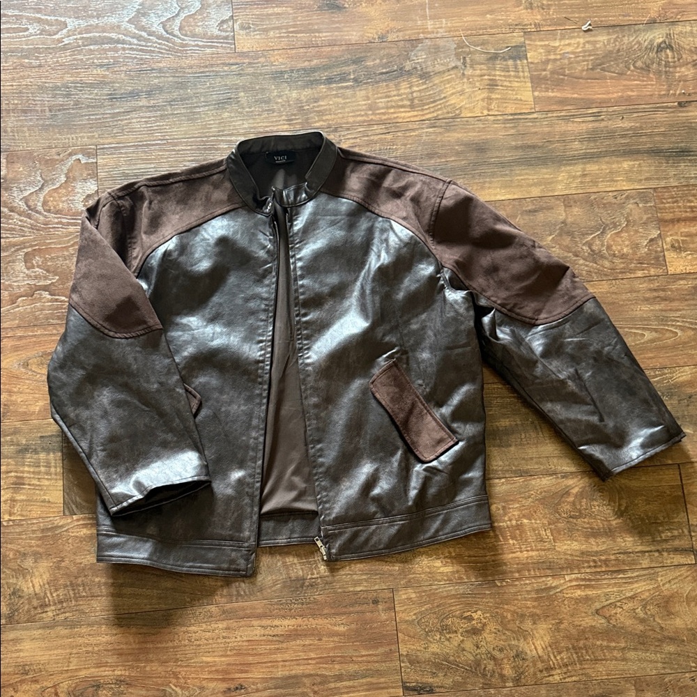 Vici Brown Leather Bomber Jacket